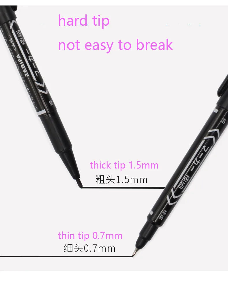 10pcs Wholesale Twin Tip Permanent Marker Pen Fine Point Waterproof Ink Thin Nib Crude Nib Black/Blue/Red Ink 0.5-1mm Fine Color - Sun Studio