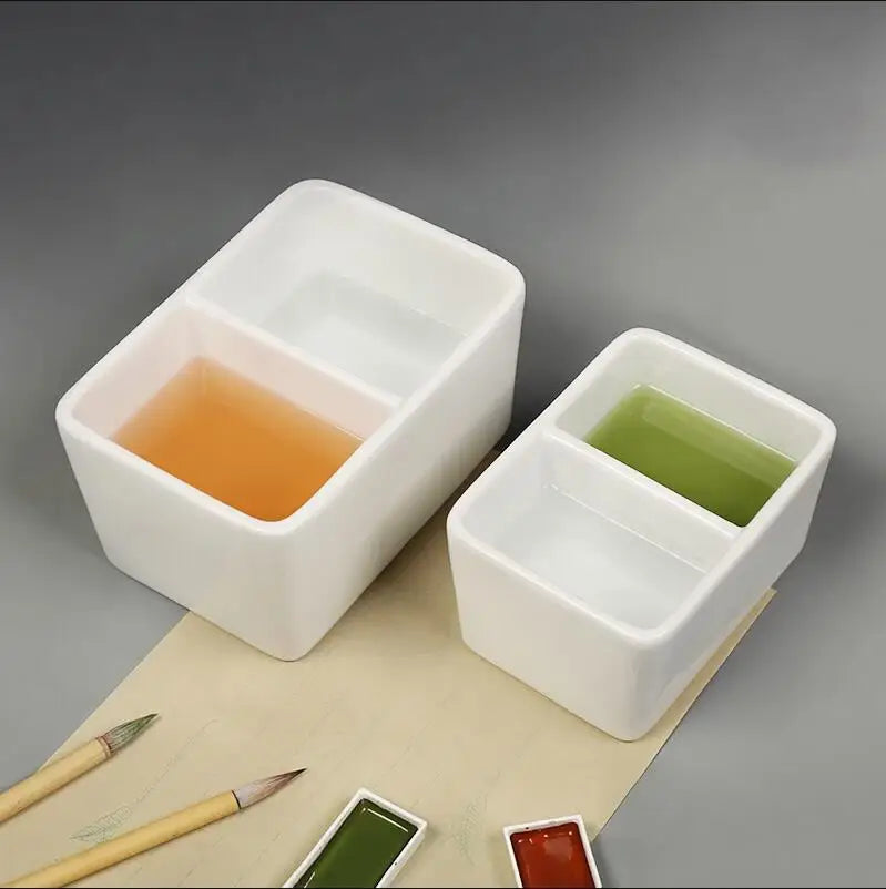 Round Ceramic Washing Palette Three-Grid White Porcelain Washing Plate Jingdezhen Porcelain Paint Palette Painting Art Supplies - Sun Studio