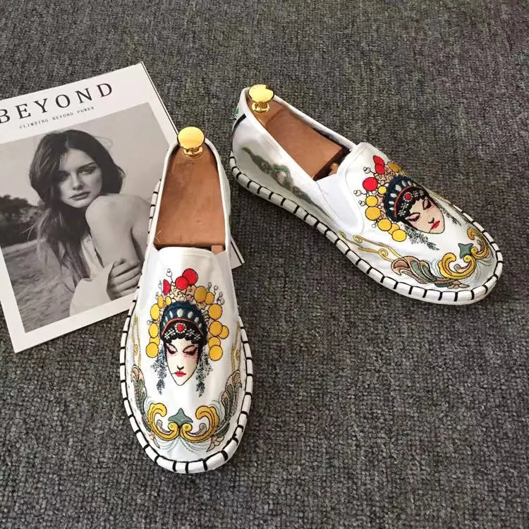Old Beijing Cloth Shoes Embroidery Flower Social Guy Male Moccasin-Gommino Student Casual Shoes Fashion National Chinese Style - Sun Studio