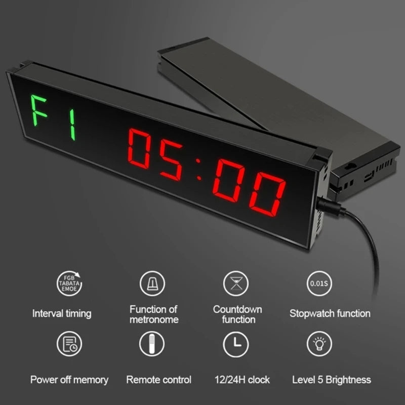 Gym Timer, Interval Clock with Clear LED, Crossfits Timer Countdown/Up Stopwatch, Wall Workout Timer with Remote for Gym - Sun Studio