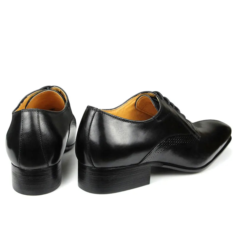Genuine Leather Dress Men Shoes Exquisite Lace-up Designer Wedding Party Office Oxfords Pointed Toe Big Size Customized Handmade - Sun Studio