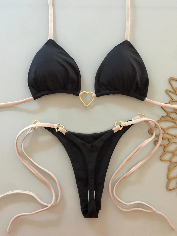2024 New Sexy Low Waisted Bikini Set Swimsuit Female Swimwear Women Solid Red Strappy Beachwear Bathing Suits Brazilian biquini - Sun Studio