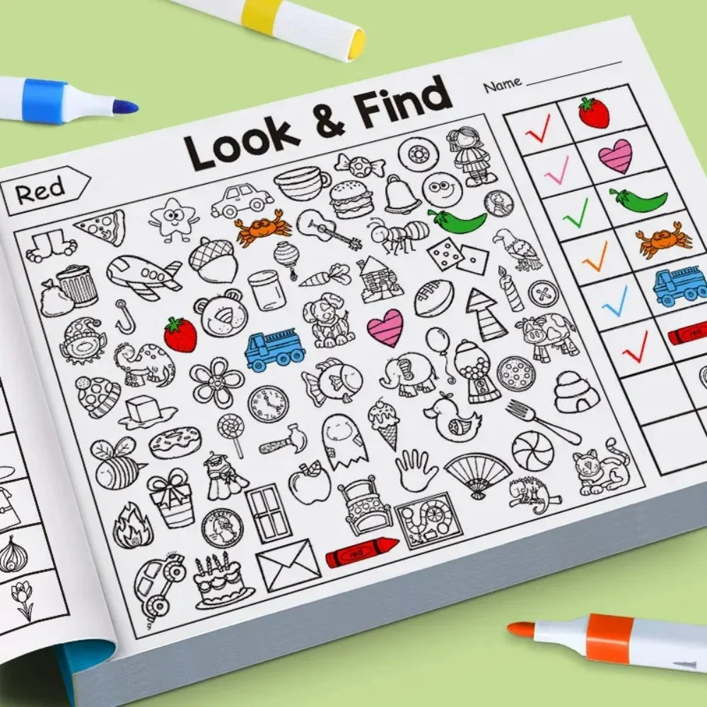 Fun Coloring Book, Children's Search for Items Game, Enhance Visual Perception, Focus and Attention, Handwriting Exercise Book - Sun Studio
