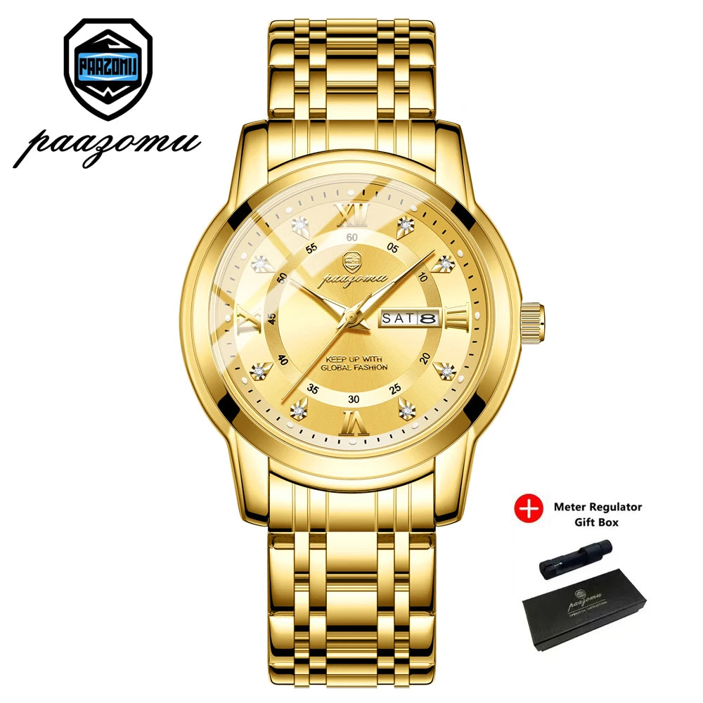 PAAZOMU Classic Casual Quartz Watch Men Women Waterproof Luminous Dial Business Dress Wristwatch Comfortable Watches Male+Box - Sun Studio