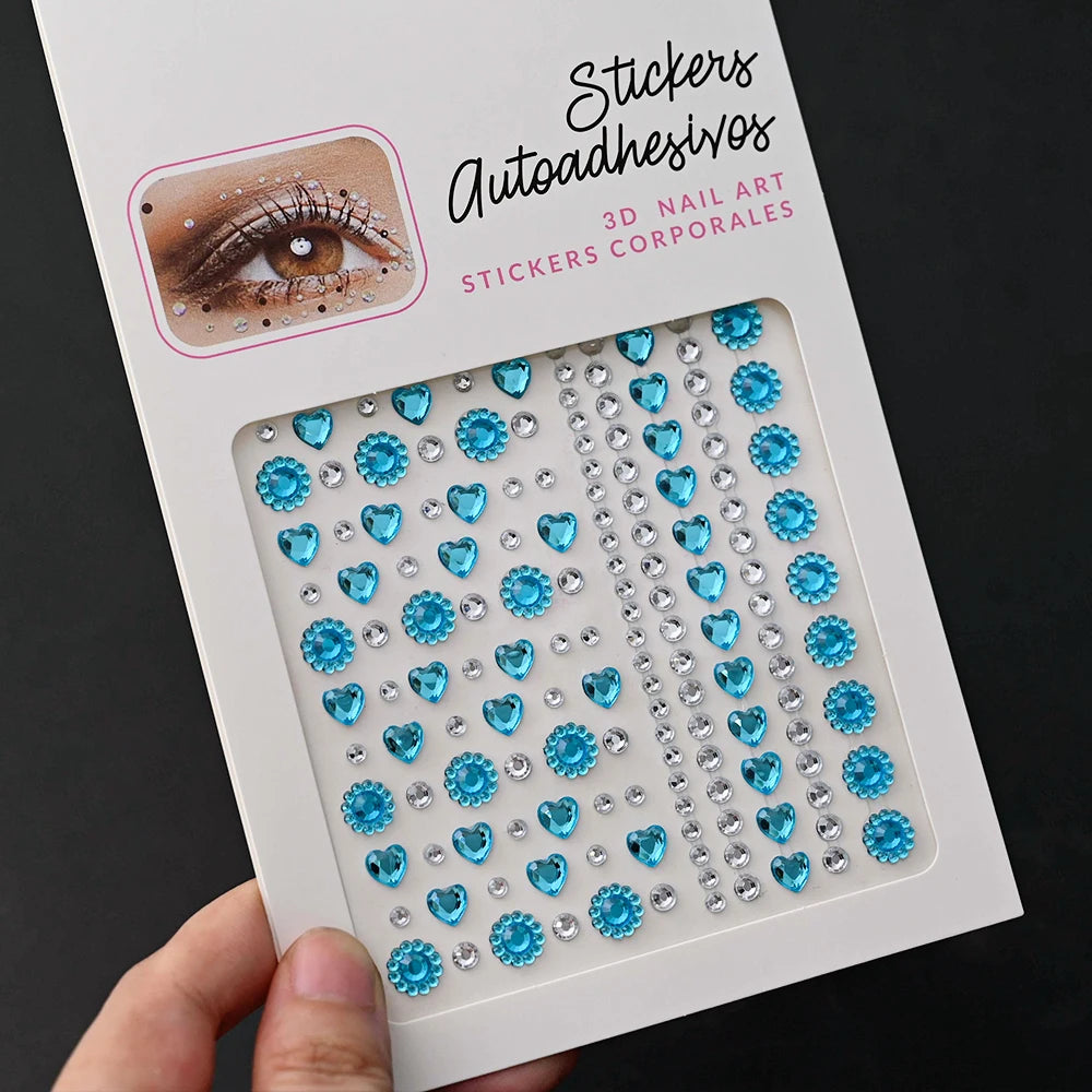 1Pcs Face Diamond Gem Sticker 5D Colorful Rhinestone Tattoo Stickers Fo Festival Nail Body Makeup Bling Jewelry DIY Face Sticker