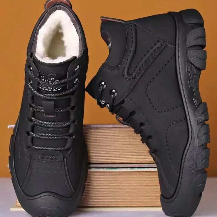 Men's Outdoor Snow Boots Lace-up Cotton Shoes Winter Mens Boots Plush Casual High-top Leather Shoes 2025 Male Sneakers New Bota - Sun Studio