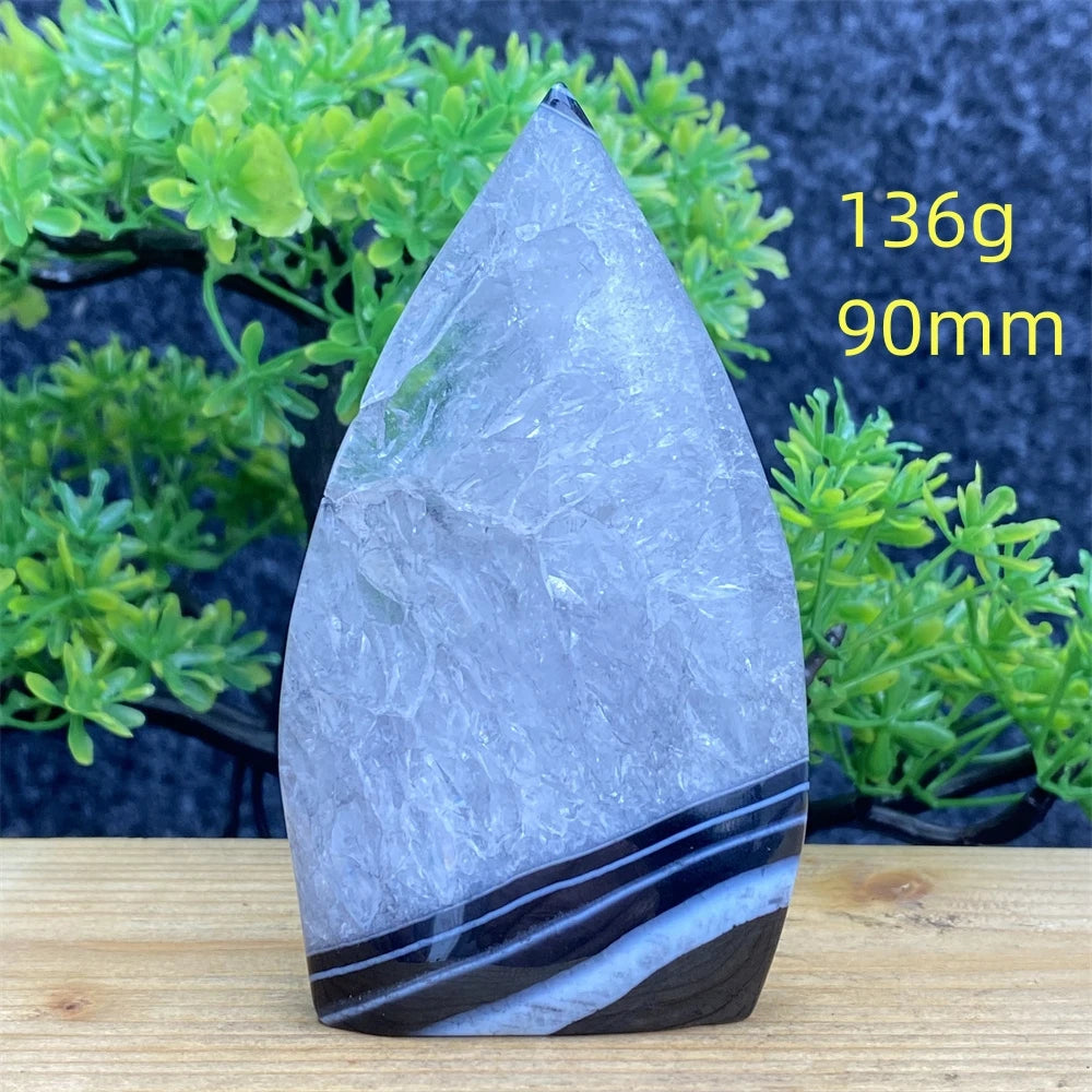 Natural Gemstone Black Onyx Stripes Free Form Torch Reiki Healing Shape Meditation Home Decor Feng Shui Warning Evil - Sun Studio