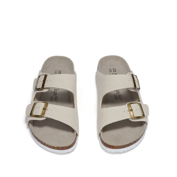 Summer Faux Suede Leather Cork Slippers Flip-flops Women Men Unisex Retro Wear Muller Slippers Fashion Casual Beach Sandals - Sun Studio