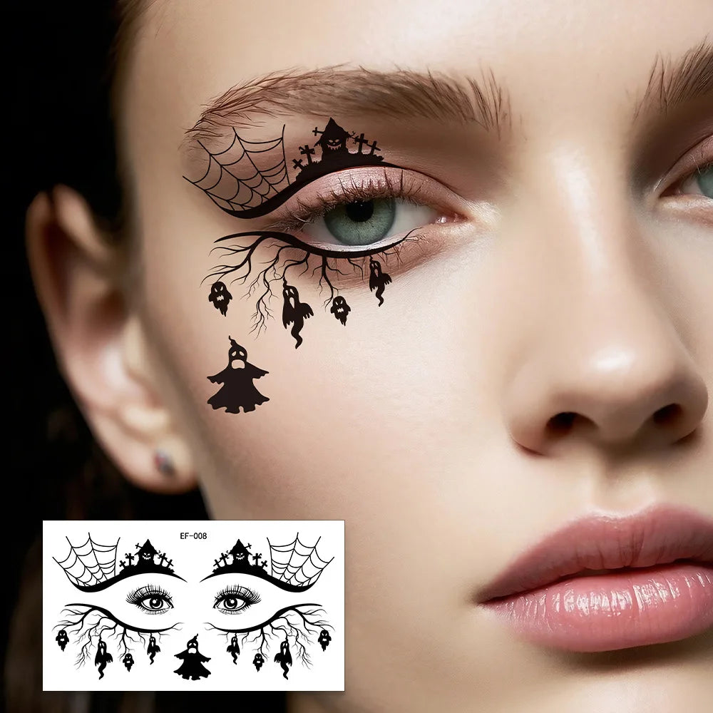 10pcs/set Halloween Horror Pumpkin Spider Face Temporary Tattoo Sticker Fake Tattoos Stickers Waterproof For Party Gift - Sun Studio