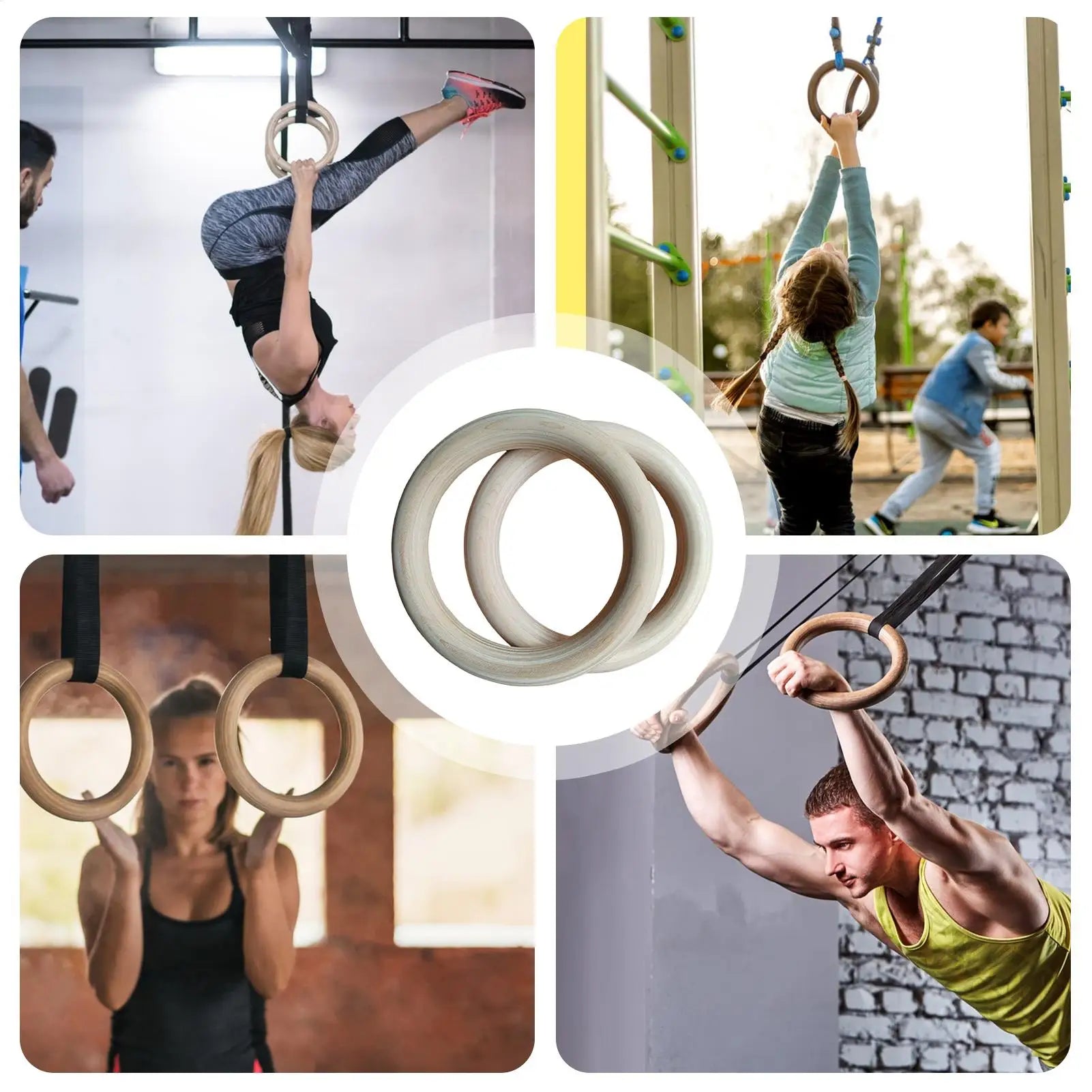 Rings Gymnastics 2 Pieces Calisthenics Grips Equipment Fitness Training Rings For Home Gym Fitness Exercise Playground Indoor - Sun Studio