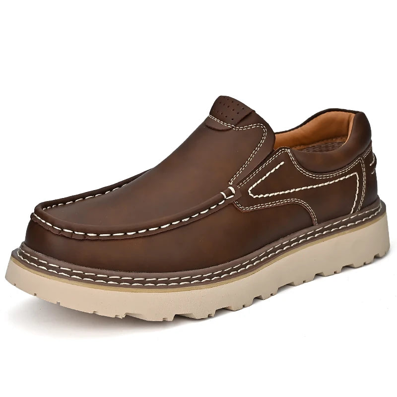 Trendy New Style Men's Genuine Leather Shoes Thick Soled Tooling Shoes Men's Oxford Shoes Lace Up Business Shoes Outdoor Loafers