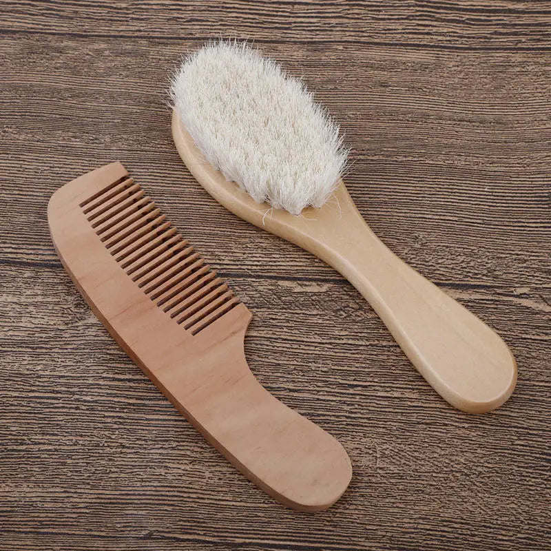 2PCS/Set Baby Hair Brush And Comb Set for Newborn Wood Comb For Hair Massage Bath Shower Mini Baby Brush Kids Pocket HairBrush - Sun Studio