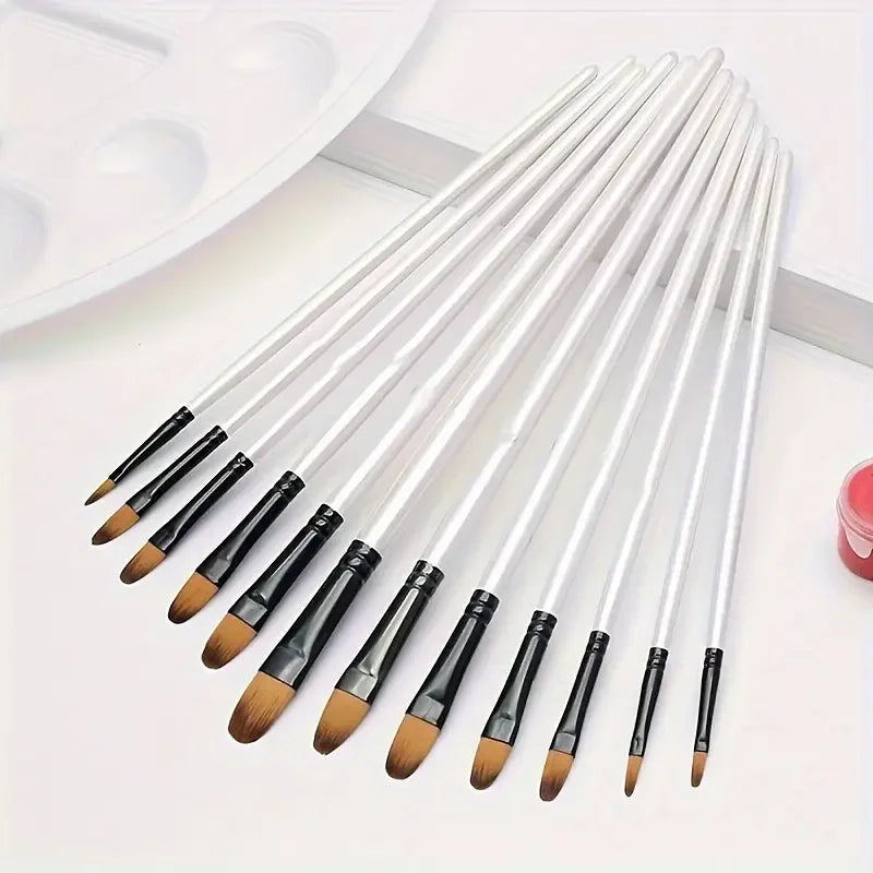 12/48Pcs Professional Quality Art Watercolor Brushes White Nylon Round Tip Set for Acrylic and Brushes for Face Body Nail Art - Sun Studio