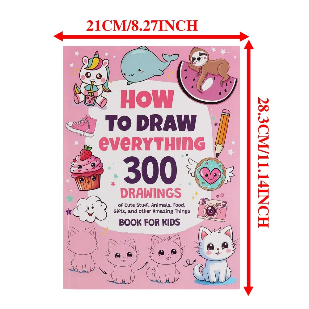Coloring Book - How To Draw Everything: 300 Drawings of Cute Stuff, Step-by-Step Simple Drawings Books, Teens Art Supplies - Sun Studio