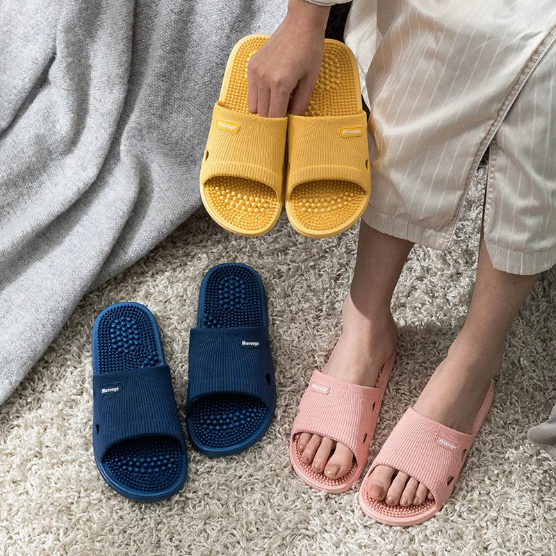 Women Men Foot Massage Slippers Indoor Bathroom Non-slip Soft Slides Comfort Flats Couples Home Relief Feet Health Care Shoes - Sun Studio