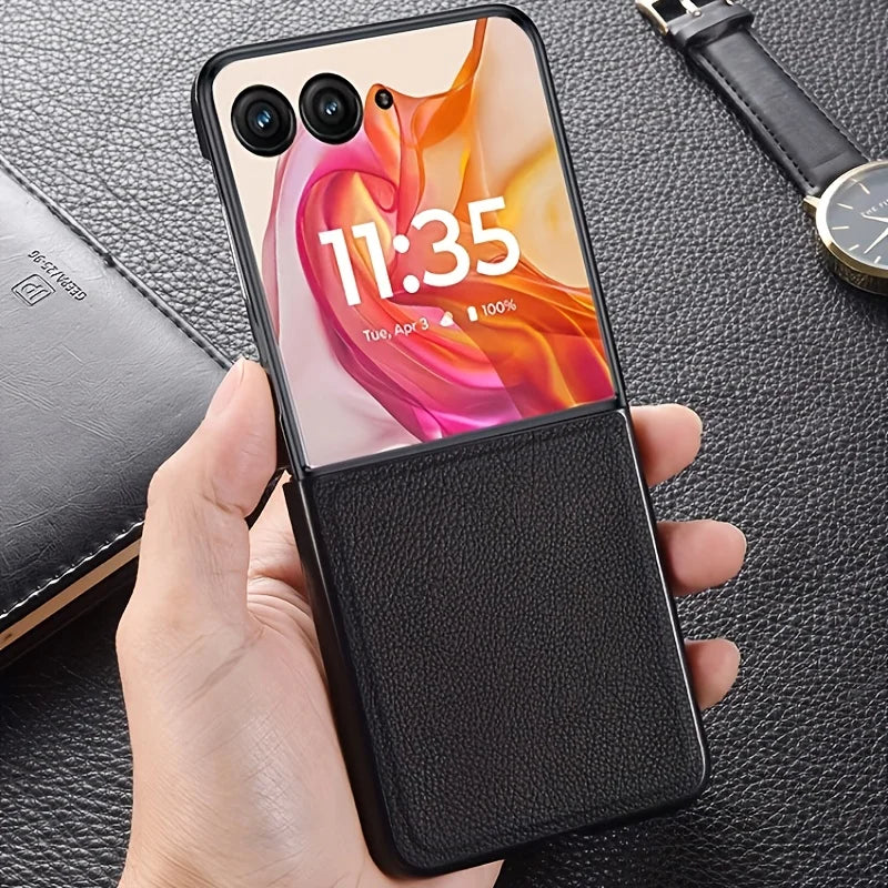 Luxury Business Style Retro Litchi Pattern Case for Motorola Razr 40 50 + 2024 Ultra 2025 Razr60 Thin Hard PC Shockproof Cover - Sun Studio