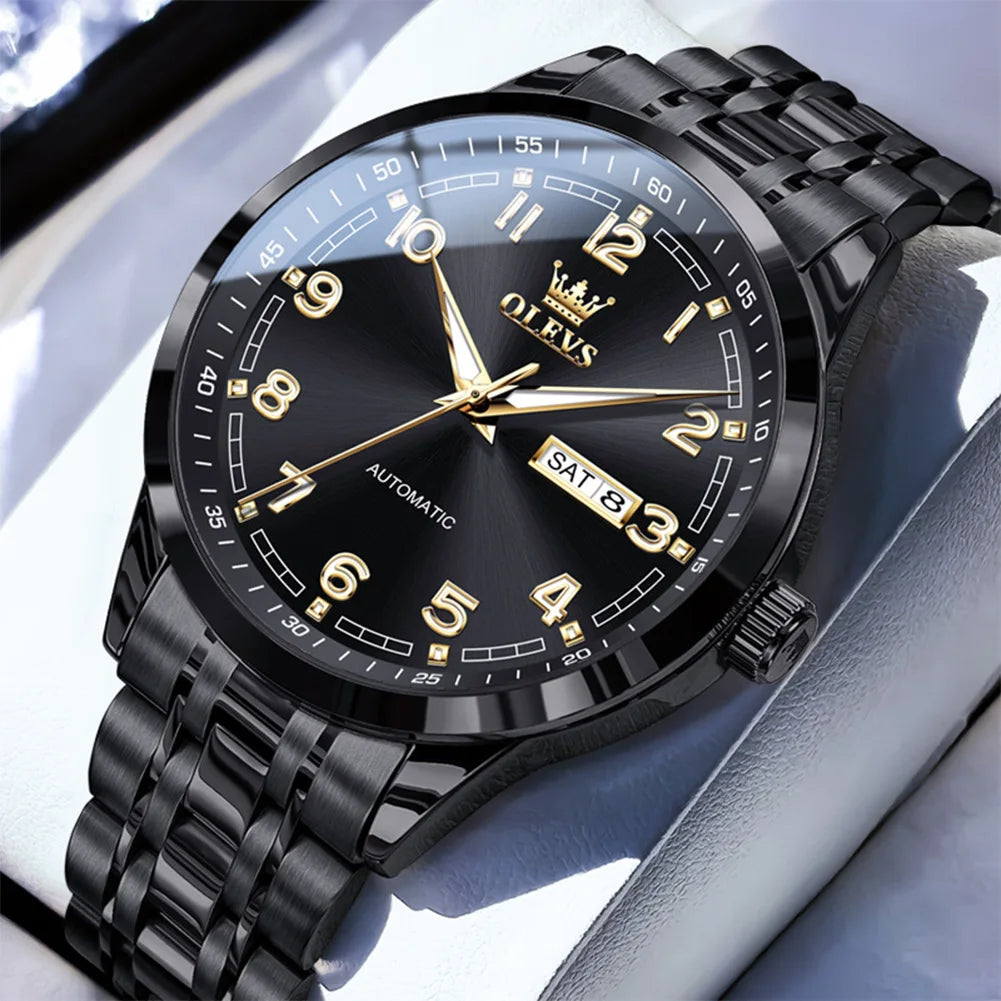 OLEVS Men Watches 7077 Luxury Fashion Top Brand Original Automatic Mechanical Watch for Man Double Scale Simple Trend Waterproof - Sun Studio