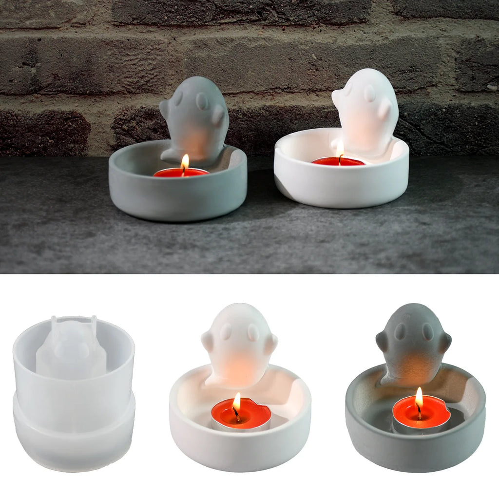 Halloween Silicone Mold Floating Ghost Gypsum Candle Cup Mold DIY Decoration Desktop Jewelry Storage Tray Handicraft Production - Sun Studio