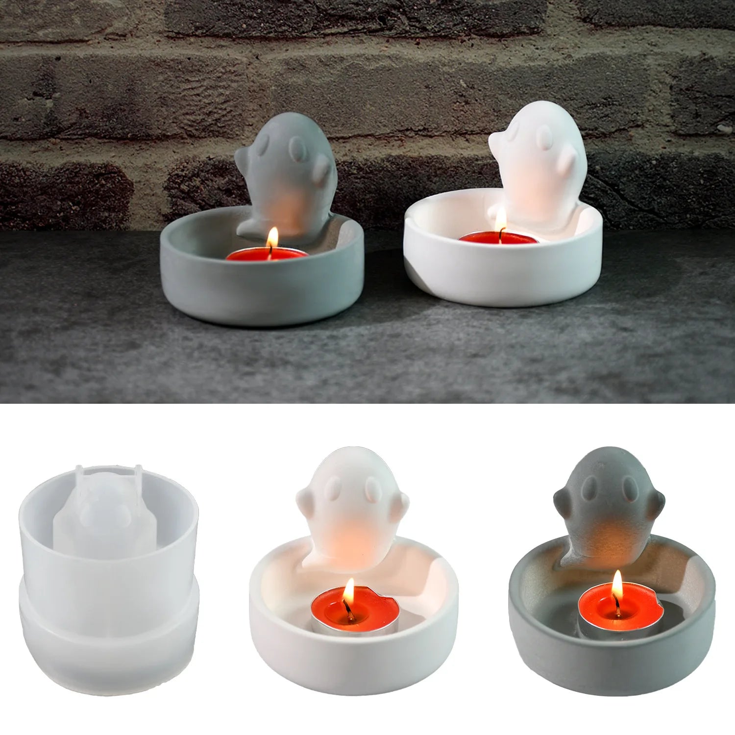Halloween Silicone Mold Floating Ghost Gypsum Candle Cup Mold DIY Decoration Desktop Jewelry Storage Tray Handicraft Production - Sun Studio