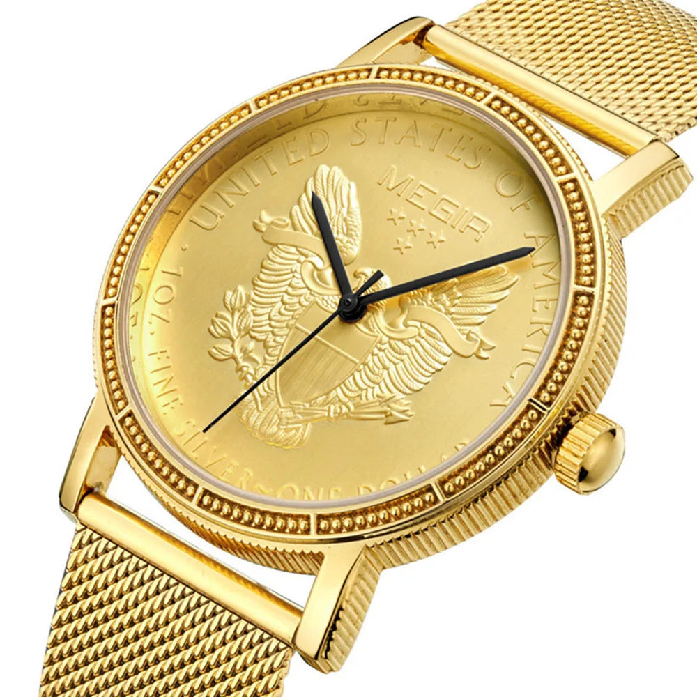 MEGIR Luxury Business Watches for Men Gold Steel Mesh Strap Man Quartz Watches Waterproof Wristwatch Clock Reloj Hombre 2032 - Sun Studio