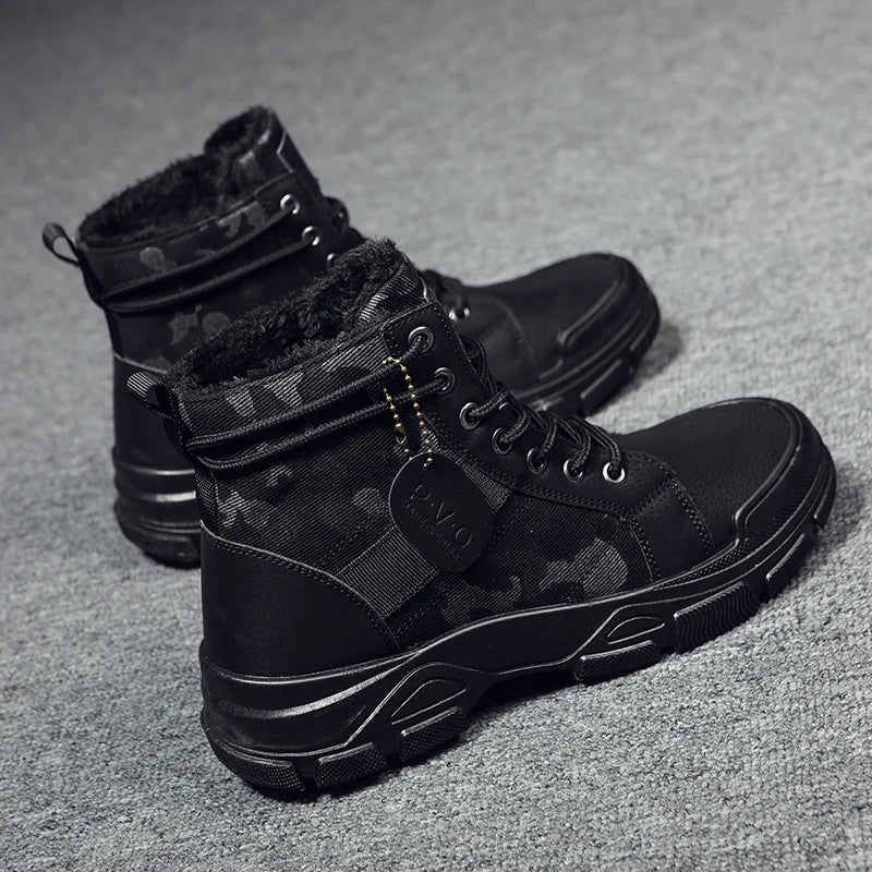 New Men's Winter Camouflage Ankle Boots Fur Lined Warm Non-Slip Outdoor Tactical Work Boots for Male - Sun Studio