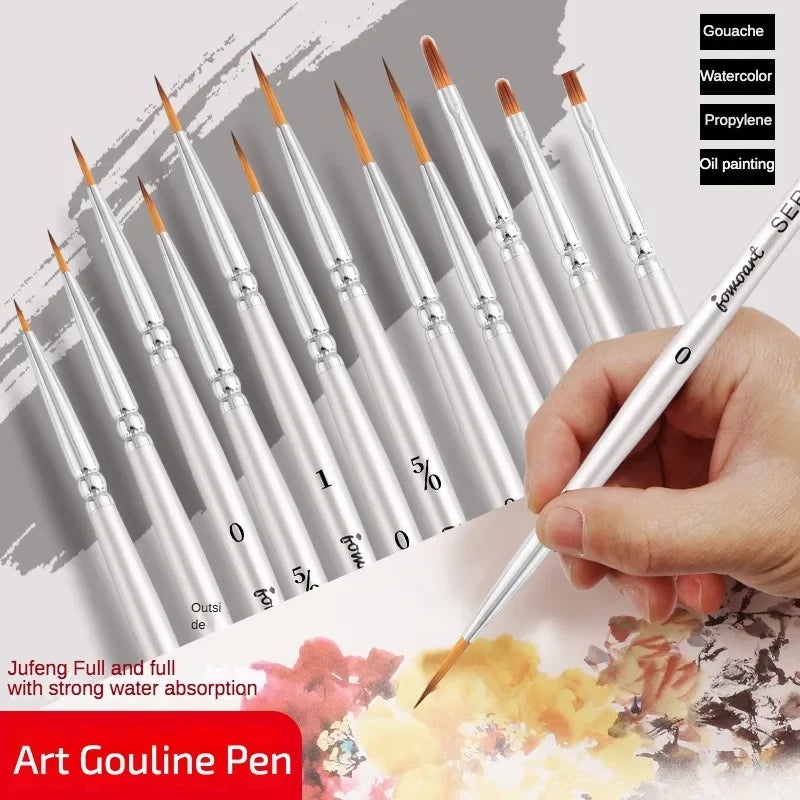 12models Imported Nylon Long Tail Line Brush Very Fine Cartoon Art Line Outline Detail Pen Digital Birch Watercolor Painting Pen - Sun Studio