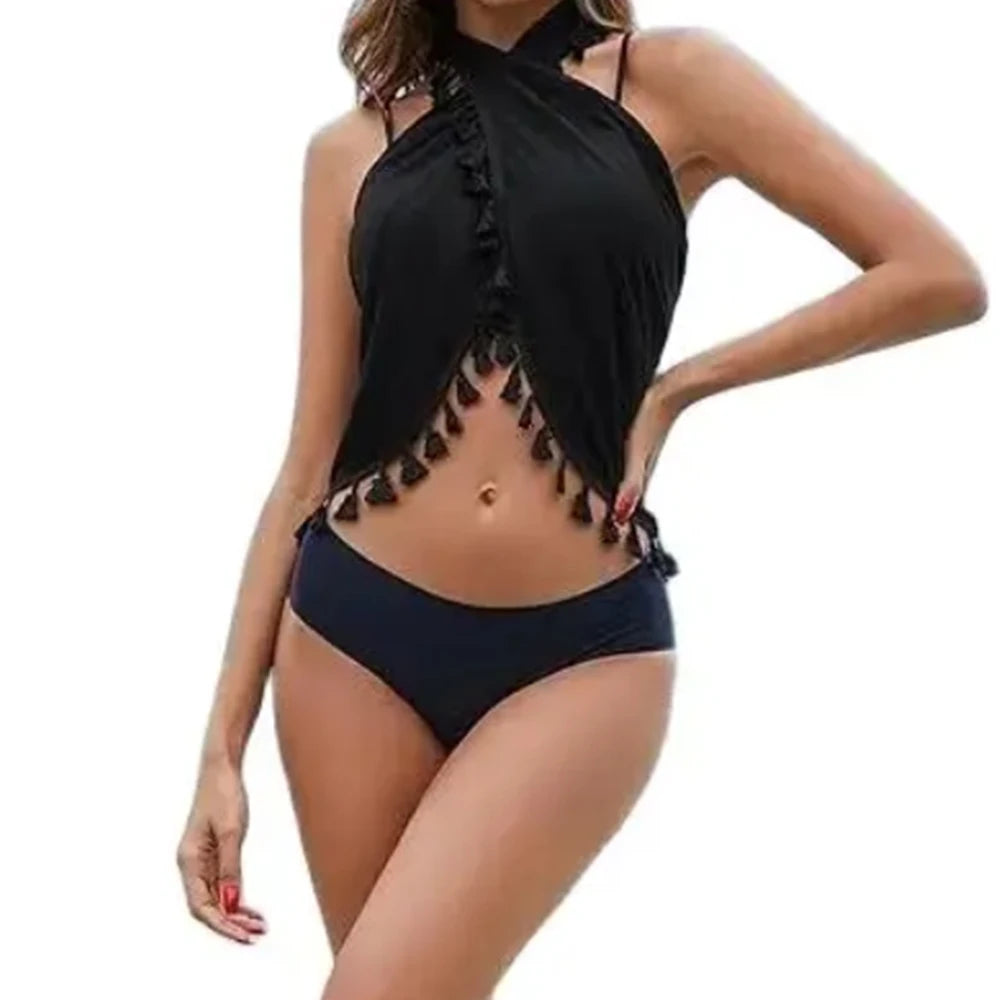 Women's Sarong Coverups Sexy Short Bathing Suit Chiffon Wrap Skirt Beach Swimsuit Cover Ups with Tassels Swimwear - Sun Studio