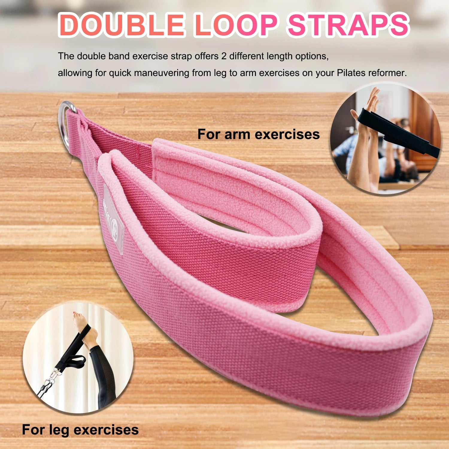 Pilates Double Loop Straps for Reformer Fitness D-Ring Straps ,Yoga Exercise Accessories for Home Gym Workout,1 Pair - Sun Studio
