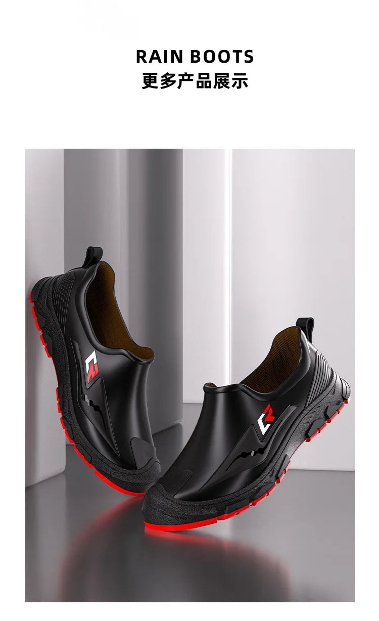 New Short-tube Rain Boots for Men Non-slip and Wear-resistant Fishing Water Shoes Plus Velvet Rubber Shoes Waterproof Rain Boots - Sun Studio