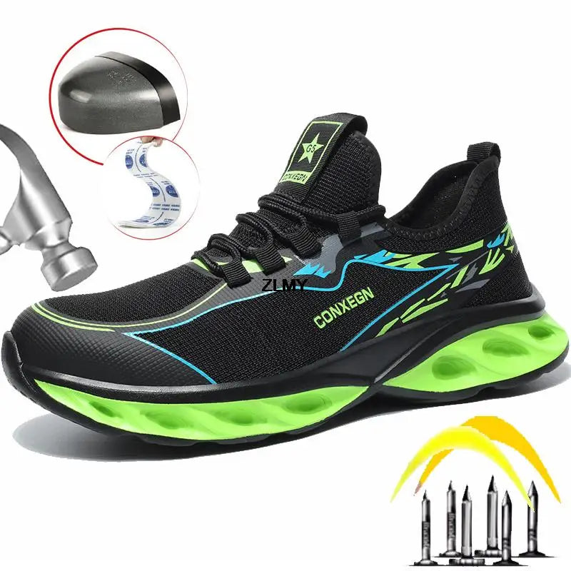 Fashion Safety Shoes for Men Steel Toe Sneakers Puncture Proof Industrial Work Shoes Man Breathable Work Safety Boots Anti-smash - Sun Studio
