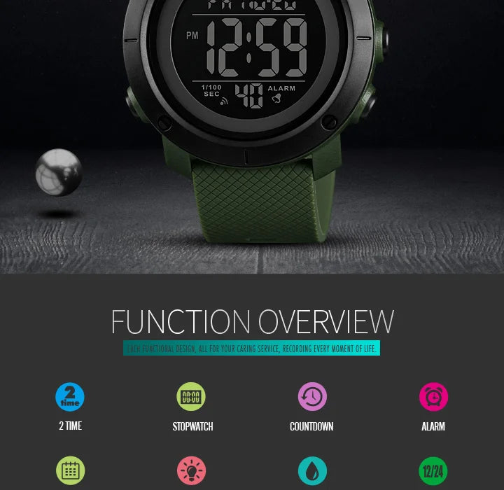 SKMEI Men Fashion Digital Watch Large Dial Alarm Clock Waterproof Watches Sport Outdoor Sports Men's Electronic Watch - Sun Studio
