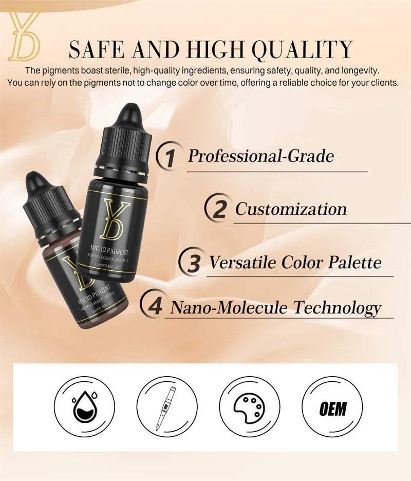 YD New 12ML Liquid Tattoo Pigment Ink Professional Permanent Makeup Eyeliner Shading Micropigmentation Cosmetic Black Blue Green - Sun Studio