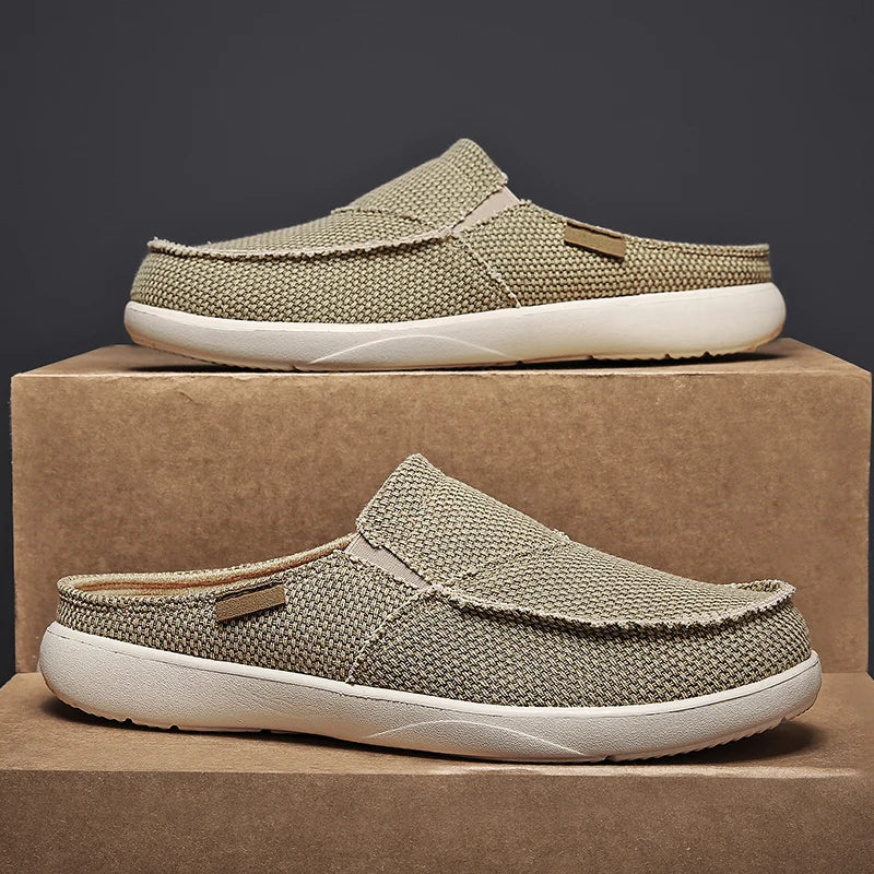 Casual Slip on Mens Shoes Outdoor Walking Comfortable Canvas Slippers Korean Trend Baotou Half Drag Slides Zapatillas Hombre - Sun Studio