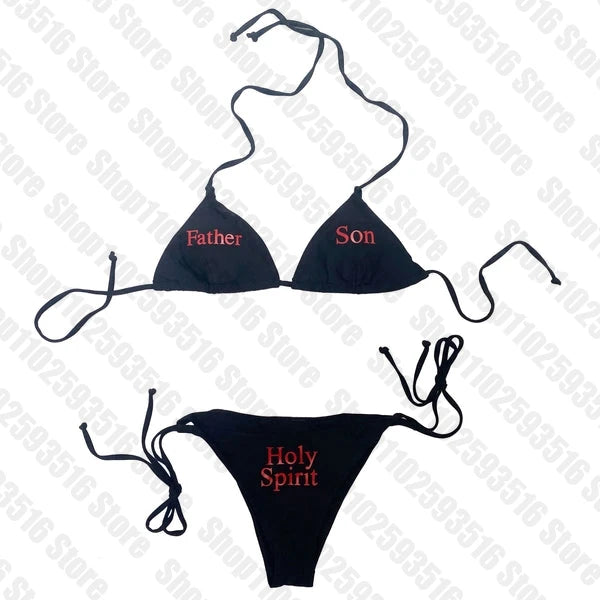 Swimsuit Women Sexy Bikini Set letter print Padded Bra Thong Two Pieces Swimwear Beachwear Bathing Suit Femme - Sun Studio