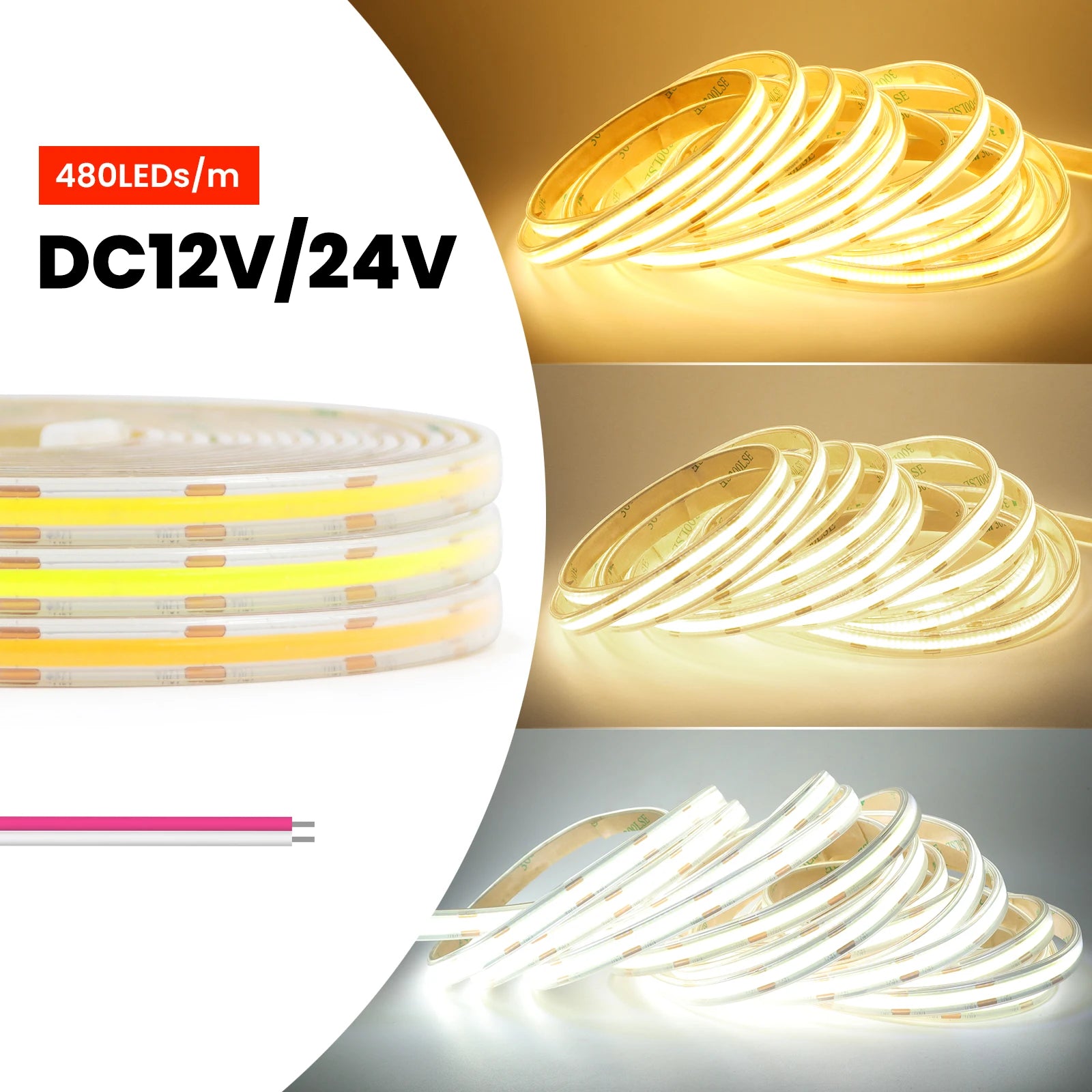 480Leds/M DC 12V 24V COB Neon Strip Waterproof 3000K 4000K 6000K Home Decor High Brighter Flexible Ribbon Rope LED Light - Sun Studio