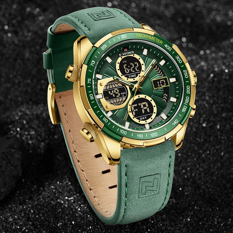 New NAVIFORCE Watches for Men Leather Mens Military Sport Waterproof Watch Quartz WristWatch Chronograph Male Clock - Sun Studio
