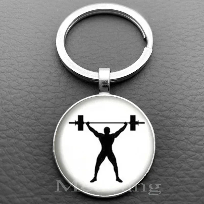 Weightlifting Fitness Pattern Keychain Loves Fitness Men and Women Exclusive Glass Round Keychain Gift for Fitness Club - Sun Studio