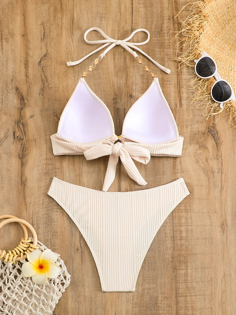 2026 Halter String Ring Link Bikini Women Swimwear Female Push Up Swimsuit Bathers Bathing Swimming Suit Beachwear Summer - Sun Studio