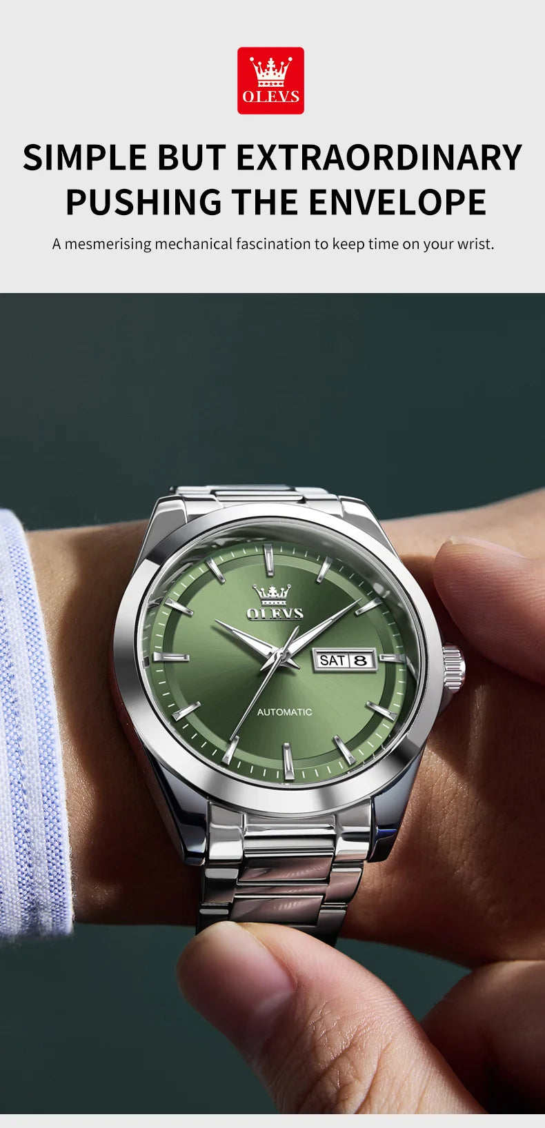 OLEVS 7090 Luxury Men's Watches Original Brand Automatic Mechanical Watches For Man Steel Strap Simple Business Men's Wristwatch - Sun Studio