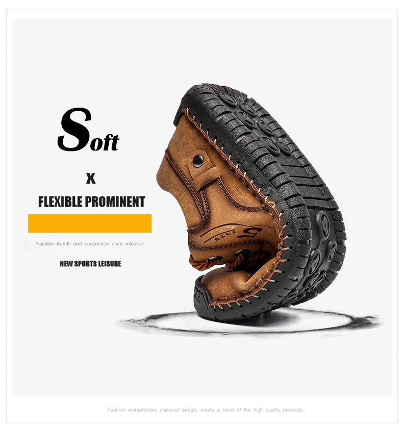 Handmade Leather Casual Men Shoes Ankle Boots Men Loafers Comfort Walking Shoes Men Flats Hot Sale Moccasins Shoes Plus Size - Sun Studio