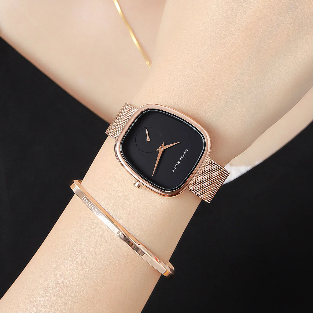 2025 New Women Quartz Wristwatch 34mm Wine Barrel Rose Gold Black Stopwatch Fashionable Minimalist Style Oval Watches for Women - Sun Studio
