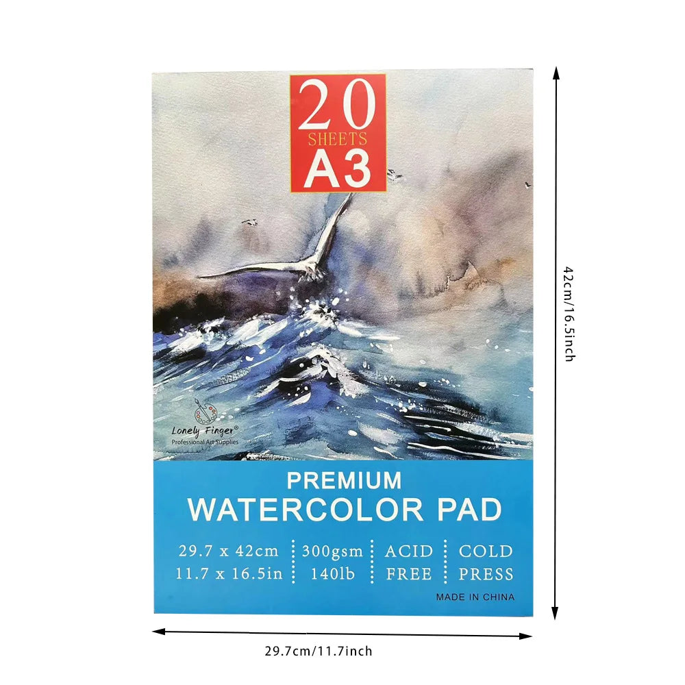 A5/A4/A3 Watercolor Paper Pad, 140lb/300gsm, 20 Sheets, Cold-Pressed, Acid-Free, Artist Painting Paper for Watercolor Painting - Sun Studio