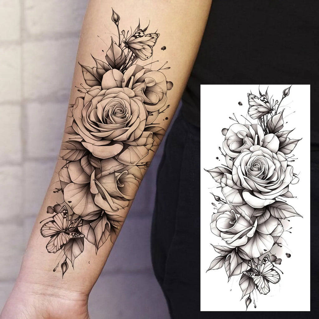 1 Sheet Beautiful Turtle With Flowers Temporary Tattoos Elephant Lion Tatoos Waterproof Realistic Animals Fake Tattoos Stickers - Sun Studio