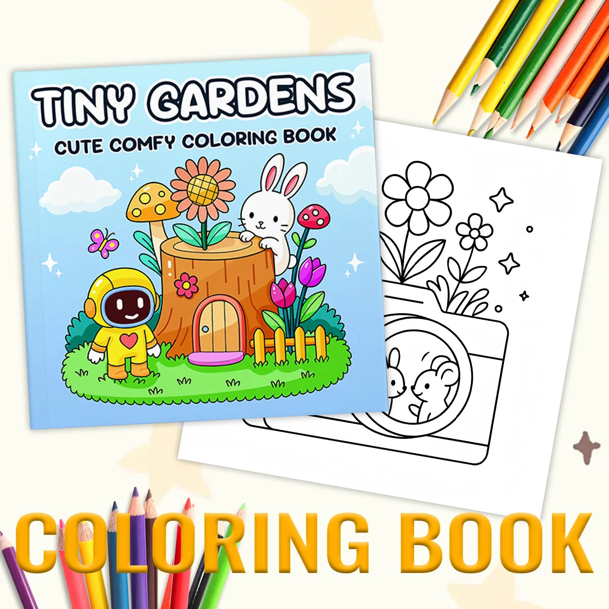 TINY GARDENS CUTE COMFY Patterns Coloring Book for Adults And Teens Cute Drawing Book Perfect Gift for Party and Birthday - Sun Studio