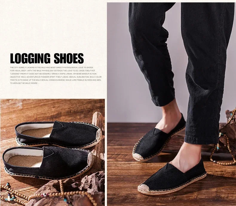 Women Sewing Flax Shoes Slip on Loafers Casual Shoes Man Espadrilles Hemp Canvas Flat Shoes Plus Size Fisherman Driving Footwear - Sun Studio