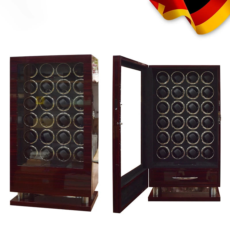 Luxury Automatic Watch Winder12 24 30 Slot Wood Mechanical Watch Box Fingerprint Unlock Quiet Mabuchi Motor Watches Storage Safe - Sun Studio