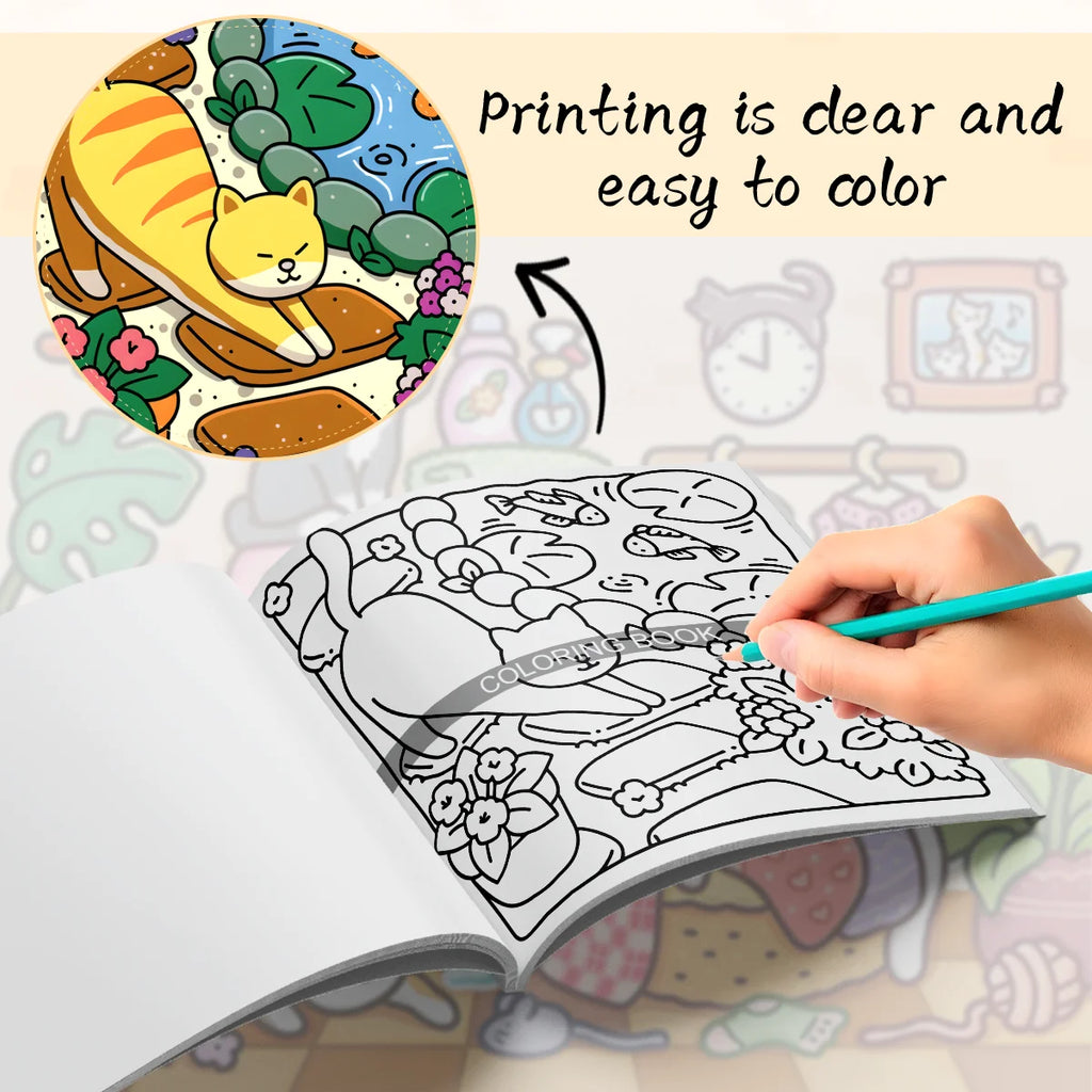 Adult Coloring Book Unique Cat-Themed Picture Book for Relaxation Upgraded Paper for Comfortable Coloring Perfect Gift Friend - Sun Studio