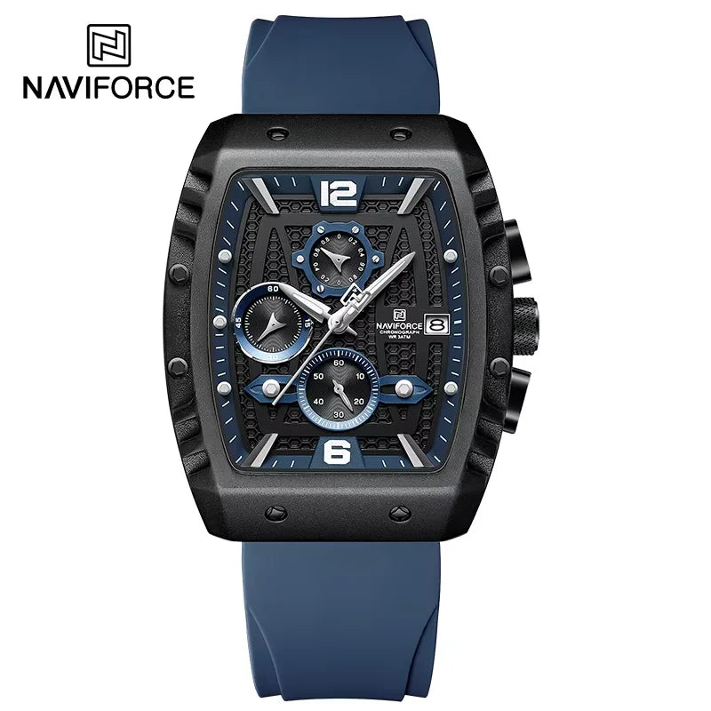 NAVIFORCE Creative Barrel-Shaped Dial Men Watches Fumed Silica Strap Waterproof Quartz Chronograph Date Display Male Wrist Watch - Sun Studio