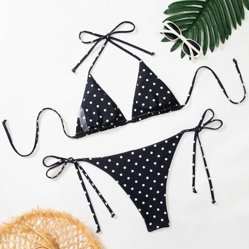 Black polka dot sexy bikini two-piece beach vacation swimsuit - Sun Studio