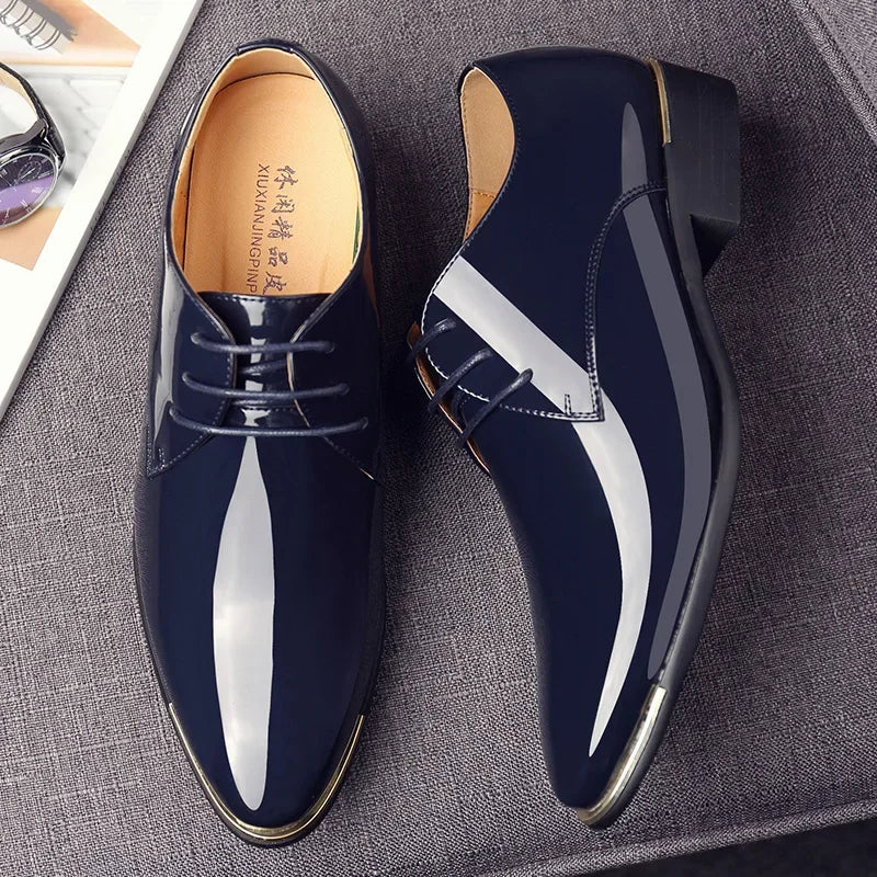 2024 New Men’s Patent Leather Shoes  British Style Men's Dress Shoes Lace Up Pointed Toe Wedding Business Party Social Shoe Male - Sun Studio